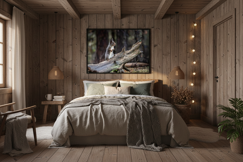 Ekorn i oppreist positur, norsk natur – premium veggkunst naturfotografi