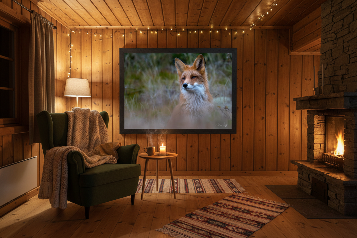 Nærbilde rødrev i norsk natur – premium veggkunst naturfotografi